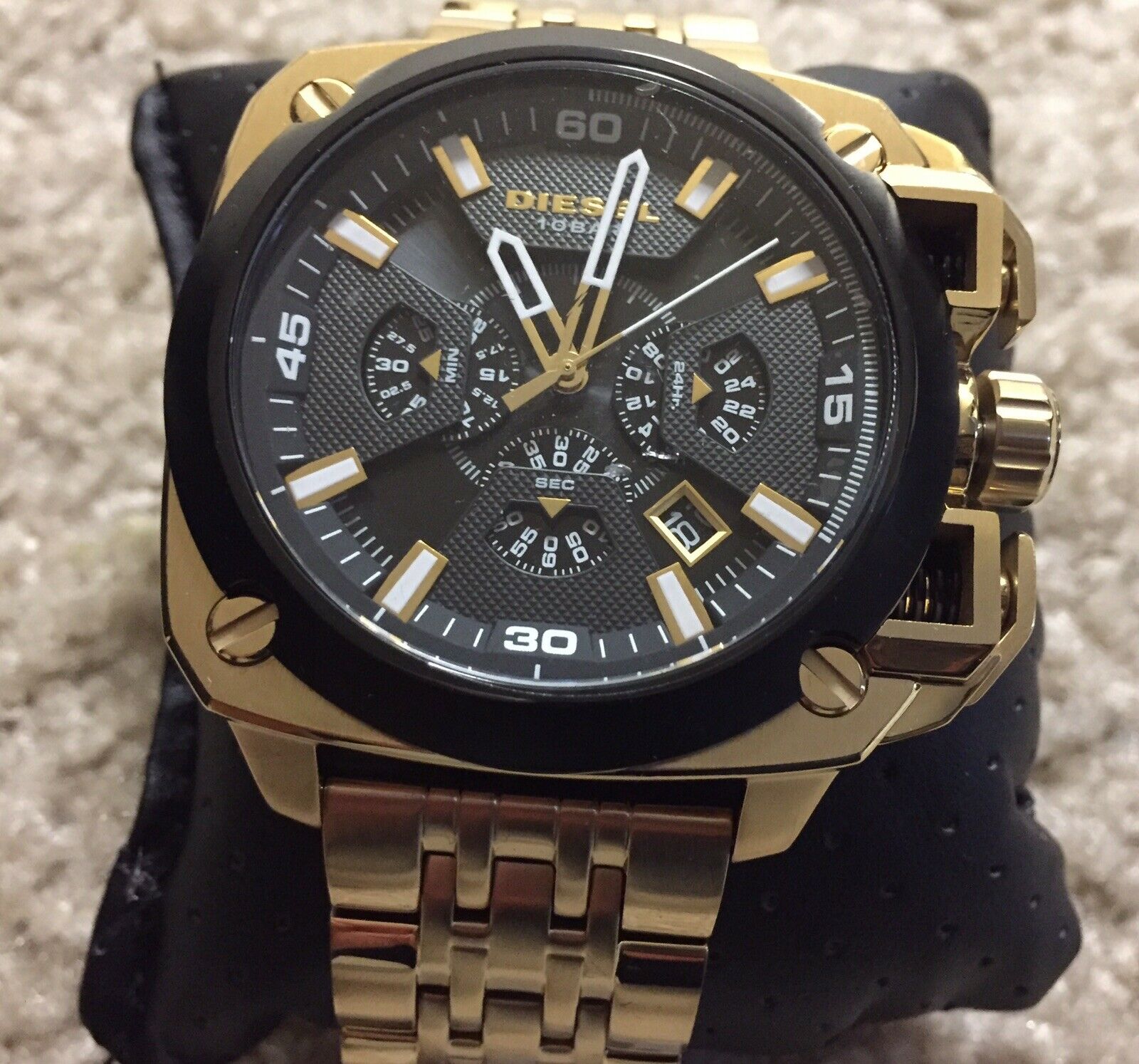 NEW! Diesel BAMF hot Men Chronograph Watch Gold Tone Black Face $375